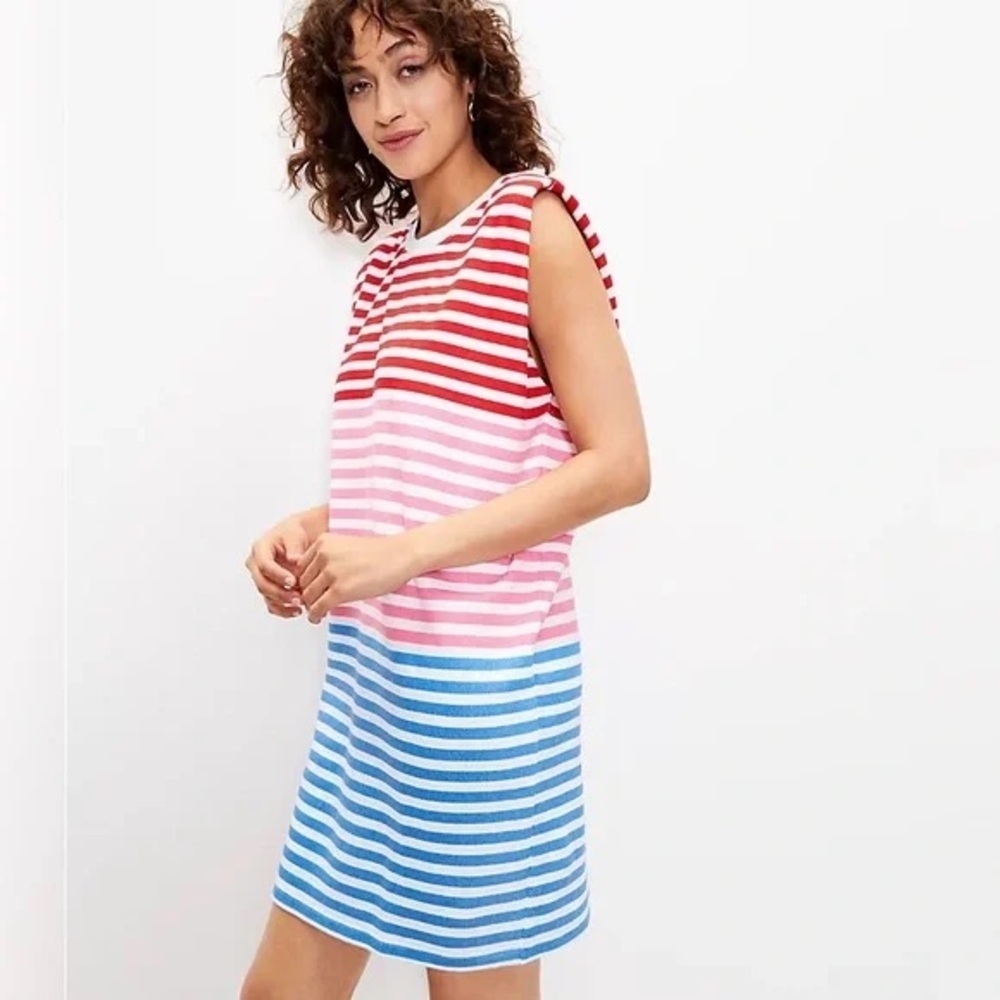 LOFT | Petite Striped Muscle Tee Dress Size Small Beach